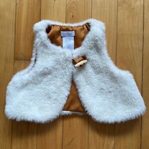 Kids White Faux Fur Vest Baby 3-6M Lined Wooden Button Outerwear